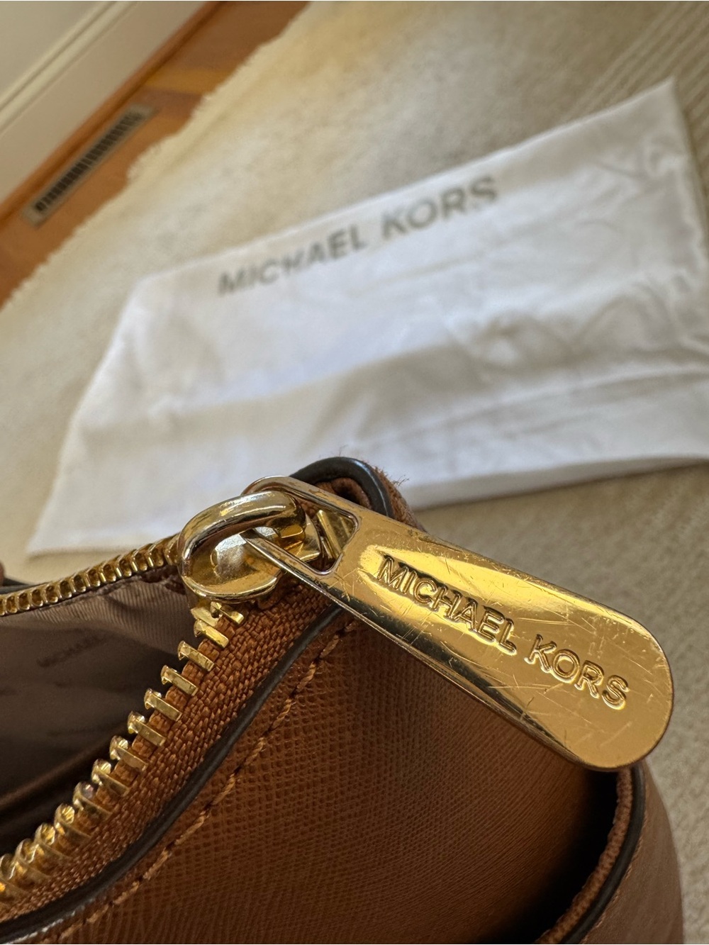 Michael Kors Caramel Brown Saffiano Tote with Gold Hardware, Authentic - Picture 8 of 12